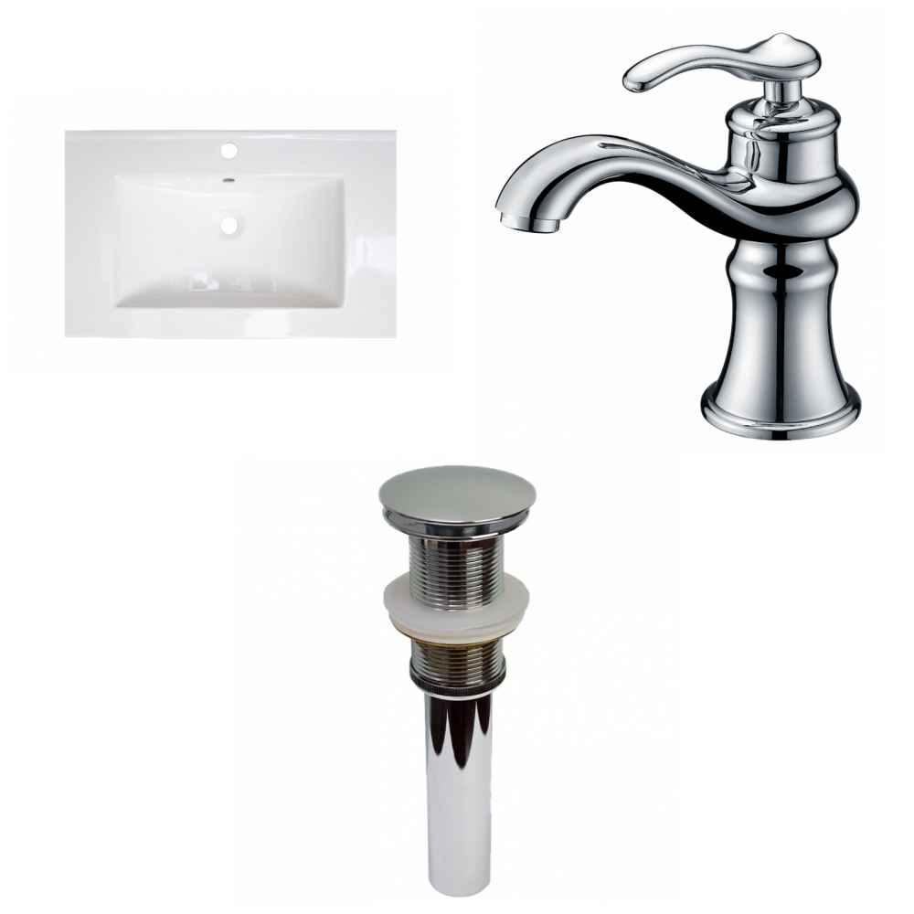 24.25-in. W 1 Hole Ceramic Top Set In White Color - Drain Incl.