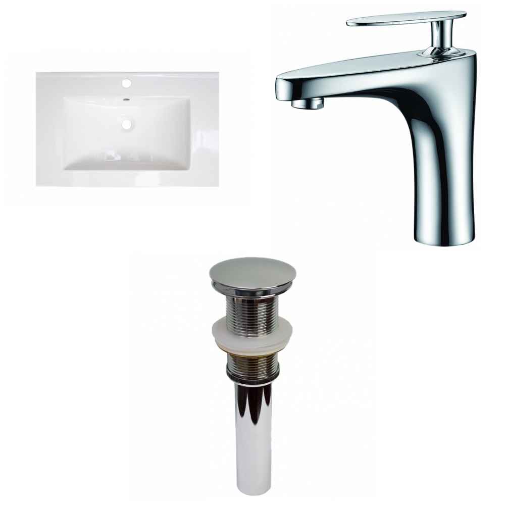 24.25-in. W 1 Hole Ceramic Top Set In White Color - Drain Incl.