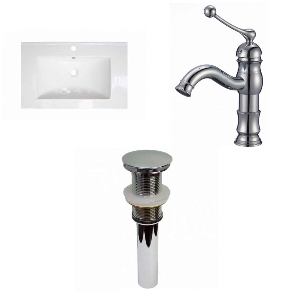 24.25-in. W 1 Hole Ceramic Top Set In White Color - Drain Incl.