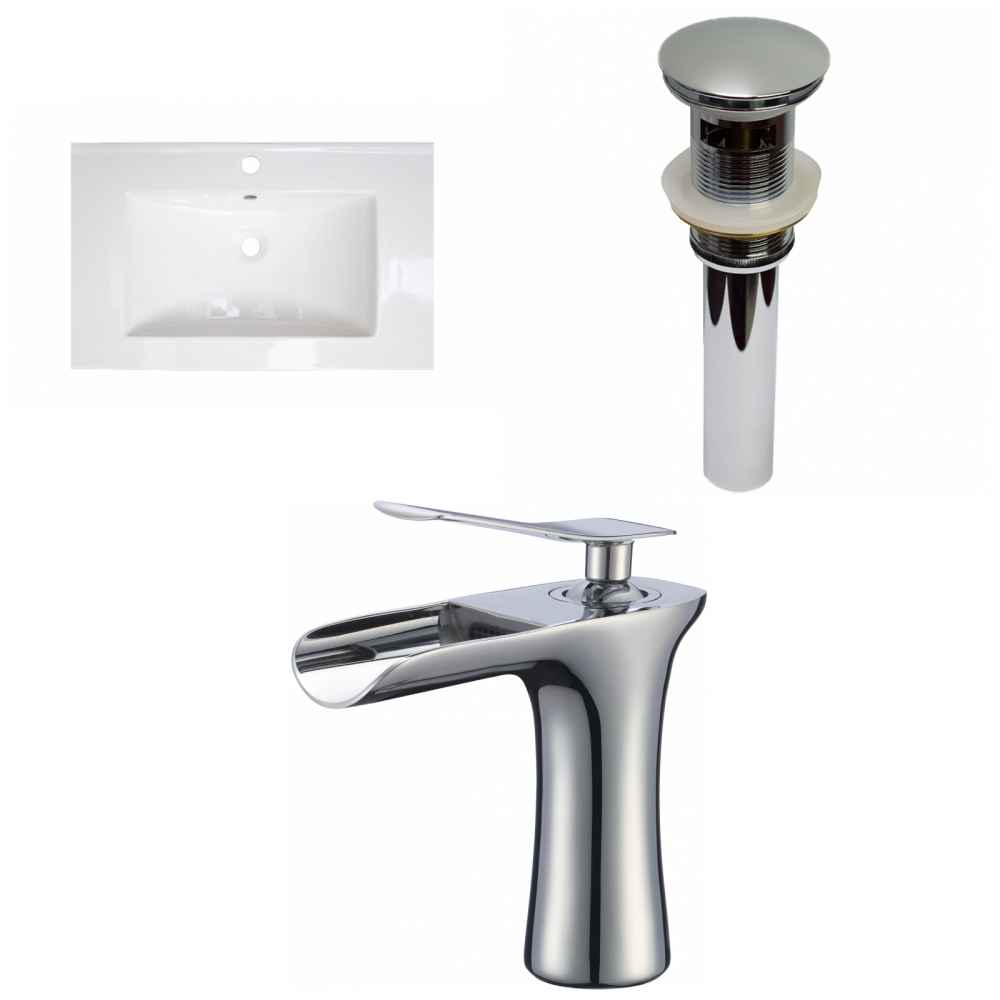 24.25-in. W 1 Hole Ceramic Top Set In White Color - Overflow Drain Incl.