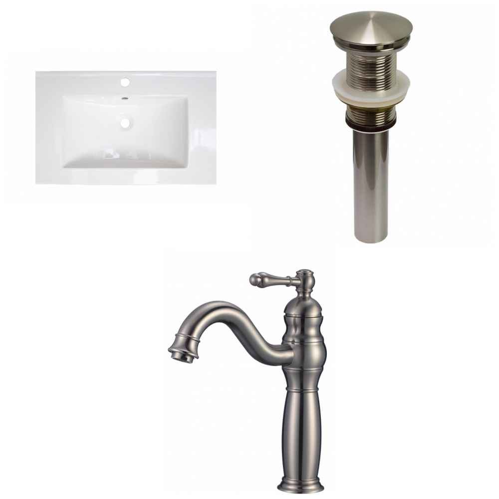 24.25-in. W 1 Hole Ceramic Top Set In White Color - Drain Incl.