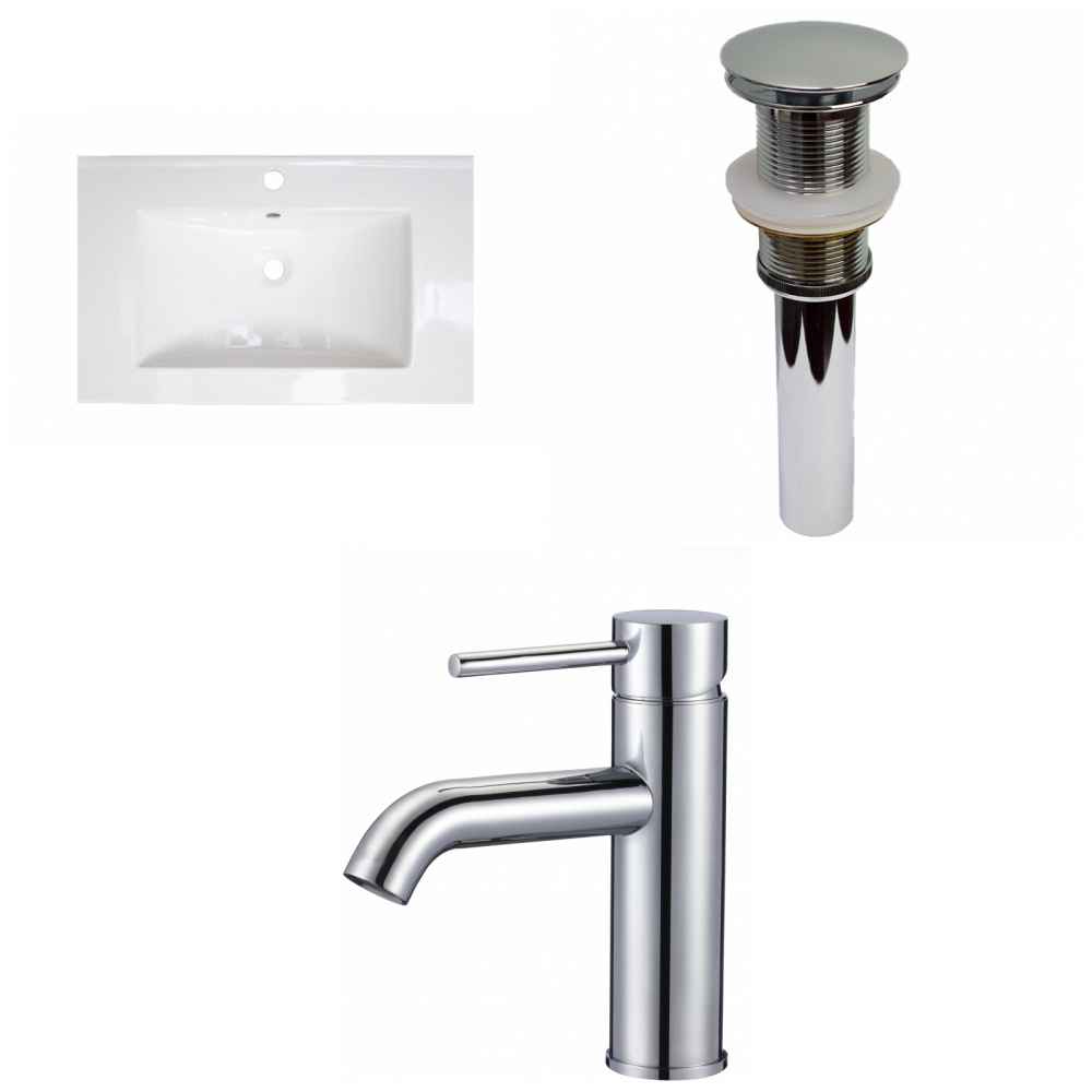 24.25-in. W 1 Hole Ceramic Top Set In White Color - Drain Incl.
