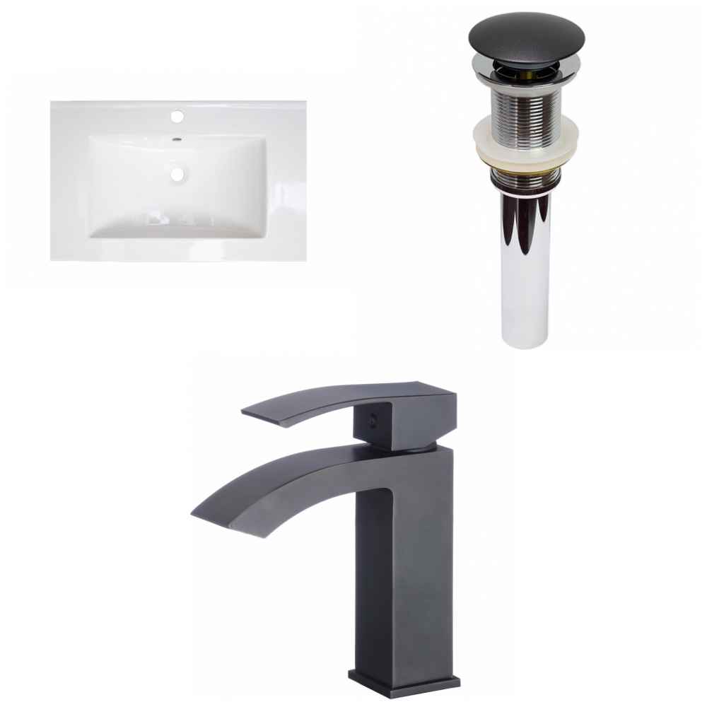 24.25-in. W 1 Hole Ceramic Top Set In White Color - Drain Incl.