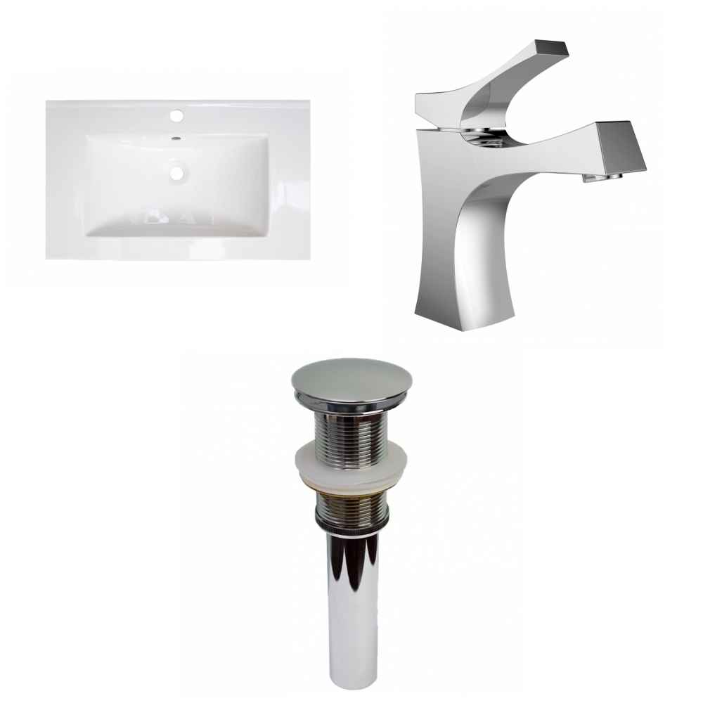 32-in. W 1 Hole Ceramic Top Set In White Color - Drain Incl.