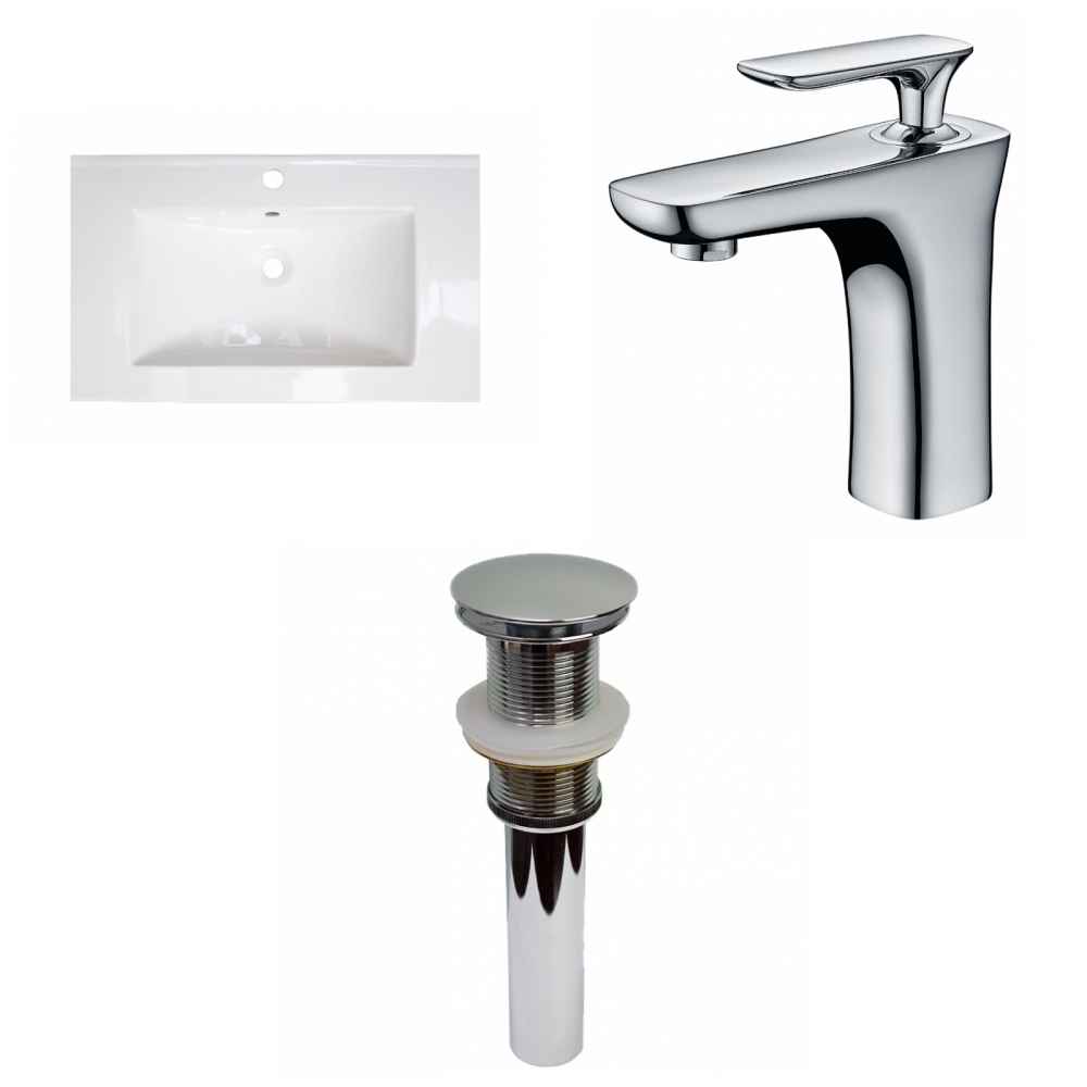 32-in. W 1 Hole Ceramic Top Set In White Color - Drain Incl.
