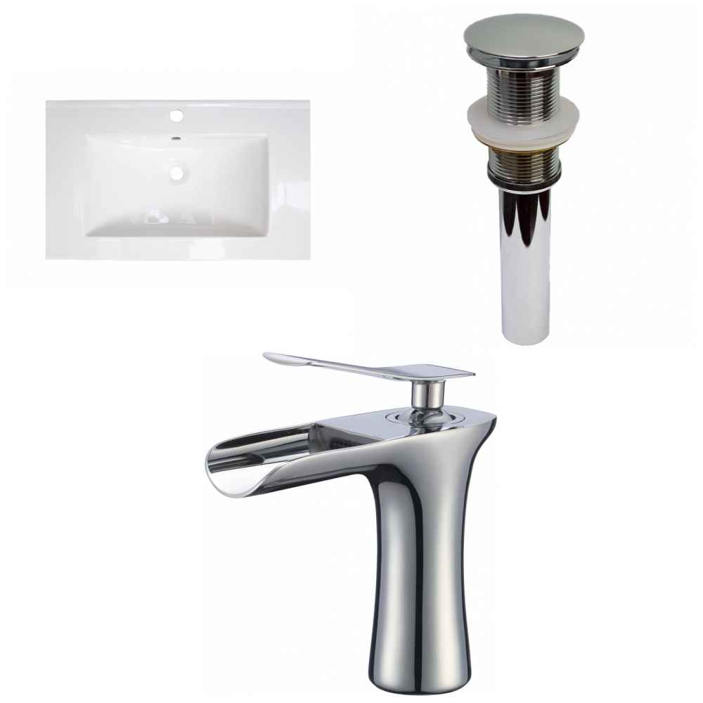 32-in. W 1 Hole Ceramic Top Set In White Color - Drain Incl.