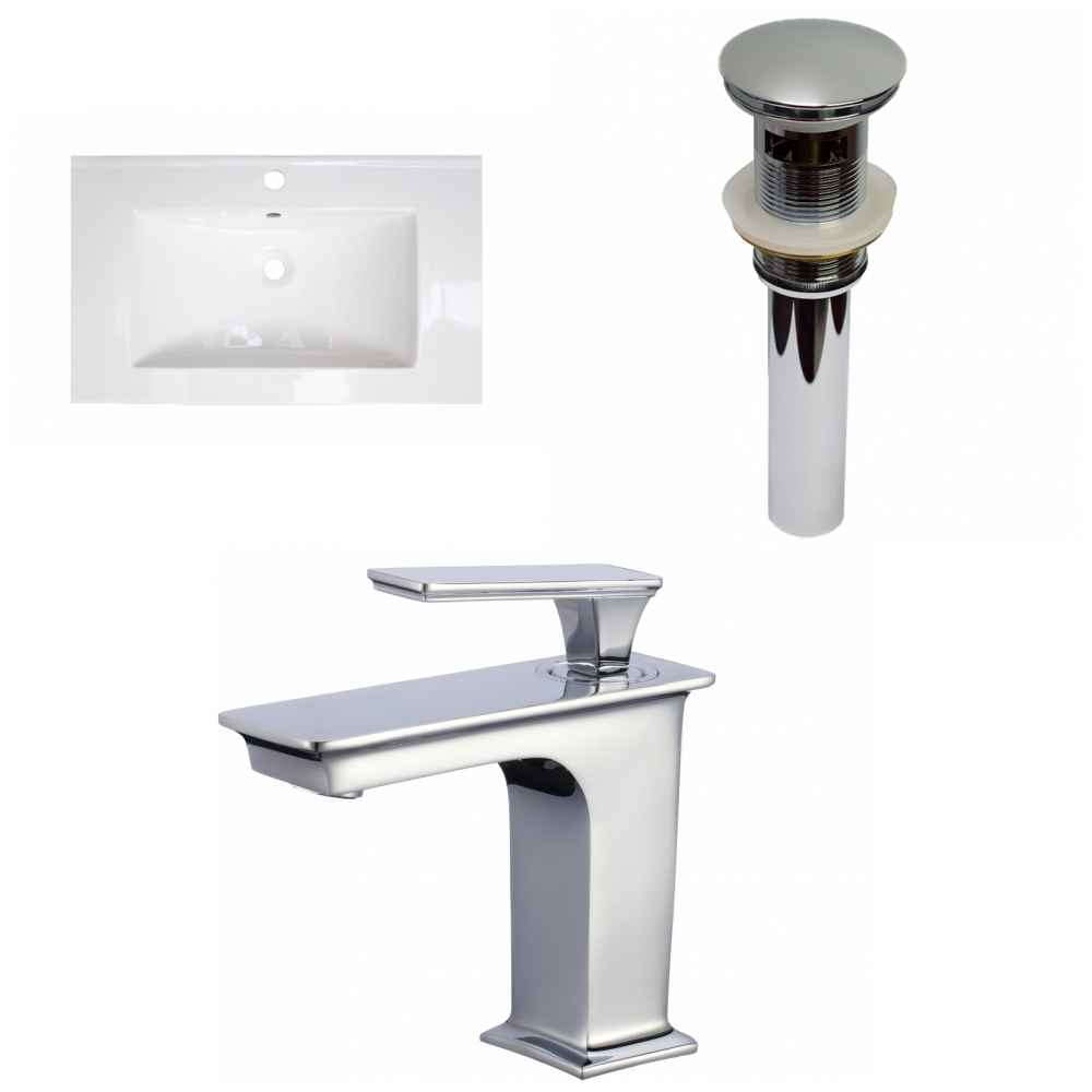 32-in. W 1 Hole Ceramic Top Set In White Color - Overflow Drain Incl.