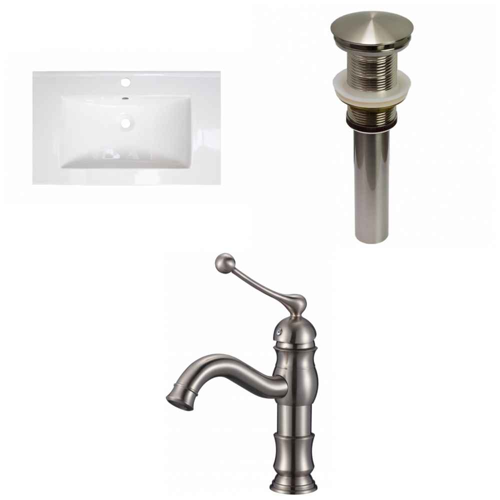 32-in. W 1 Hole Ceramic Top Set In White Color - Drain Incl.