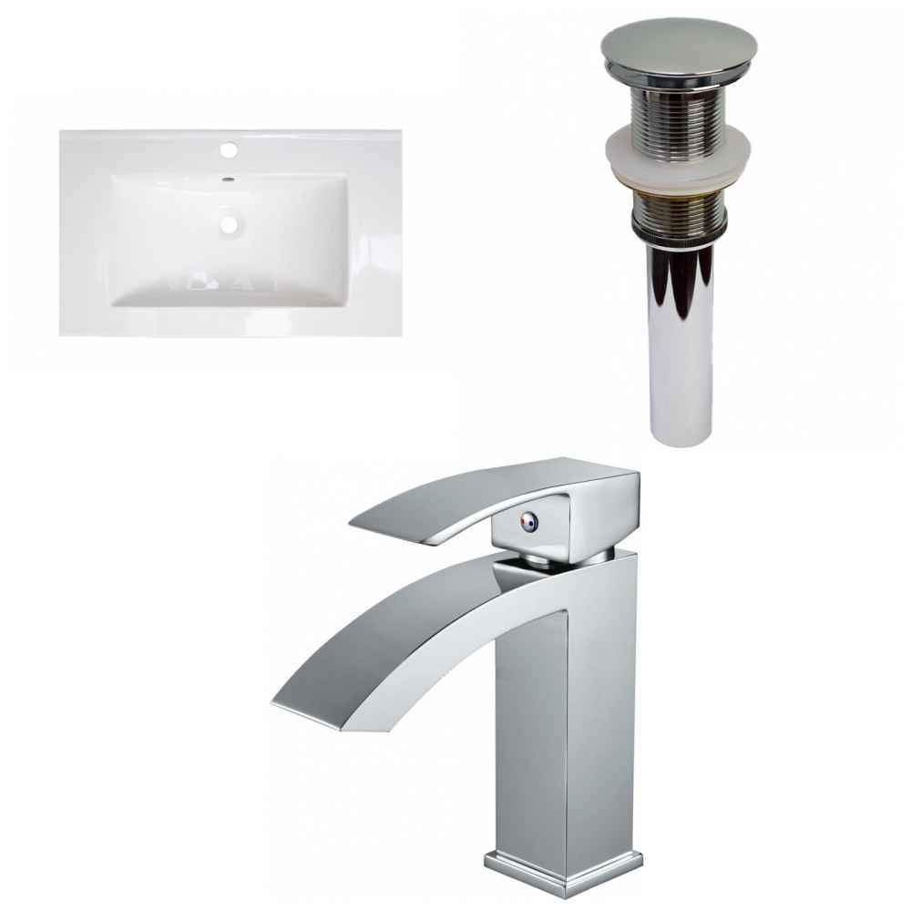 32-in. W 1 Hole Ceramic Top Set In White Color - Drain Incl.