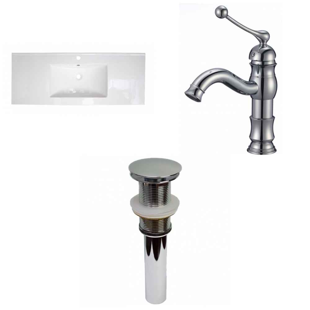 48-in. W 1 Hole Ceramic Top Set In White Color - Drain Incl.
