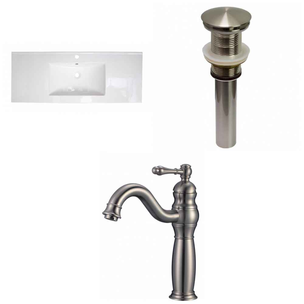 48-in. W 1 Hole Ceramic Top Set In White Color - Drain Incl.