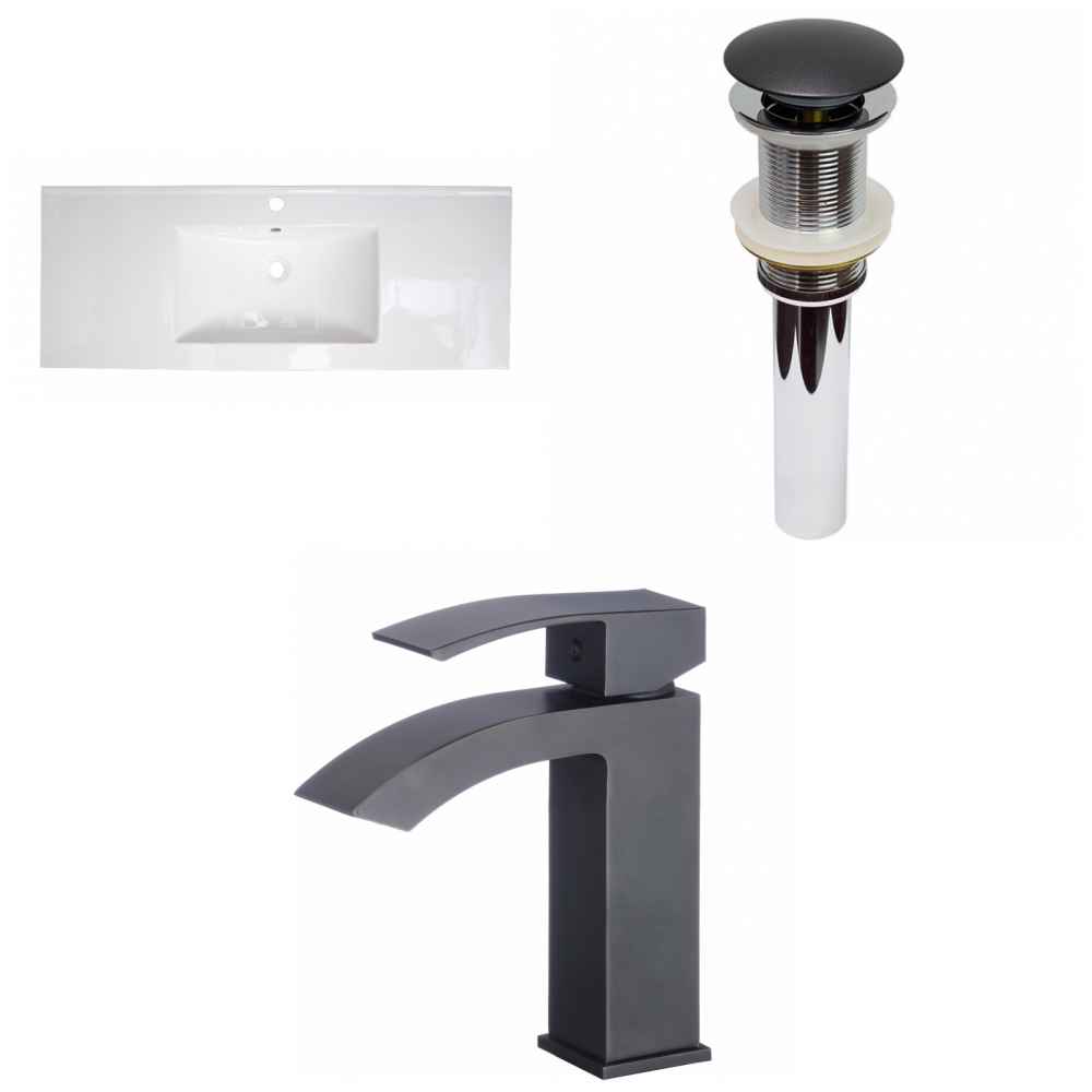 48-in. W 1 Hole Ceramic Top Set In White Color - Drain Incl.