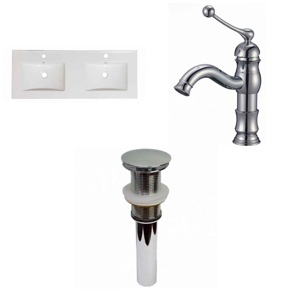 48-in. W 1 Hole Ceramic Top Set In White Color - Drain Incl.