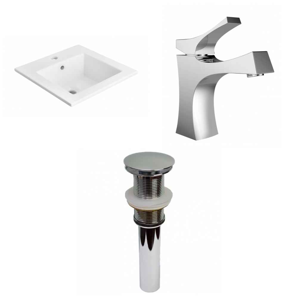 21-in. W 1 Hole Ceramic Top Set In White Color - Drain Incl.