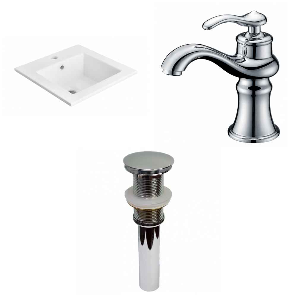 21-in. W 1 Hole Ceramic Top Set In White Color - Drain Incl.
