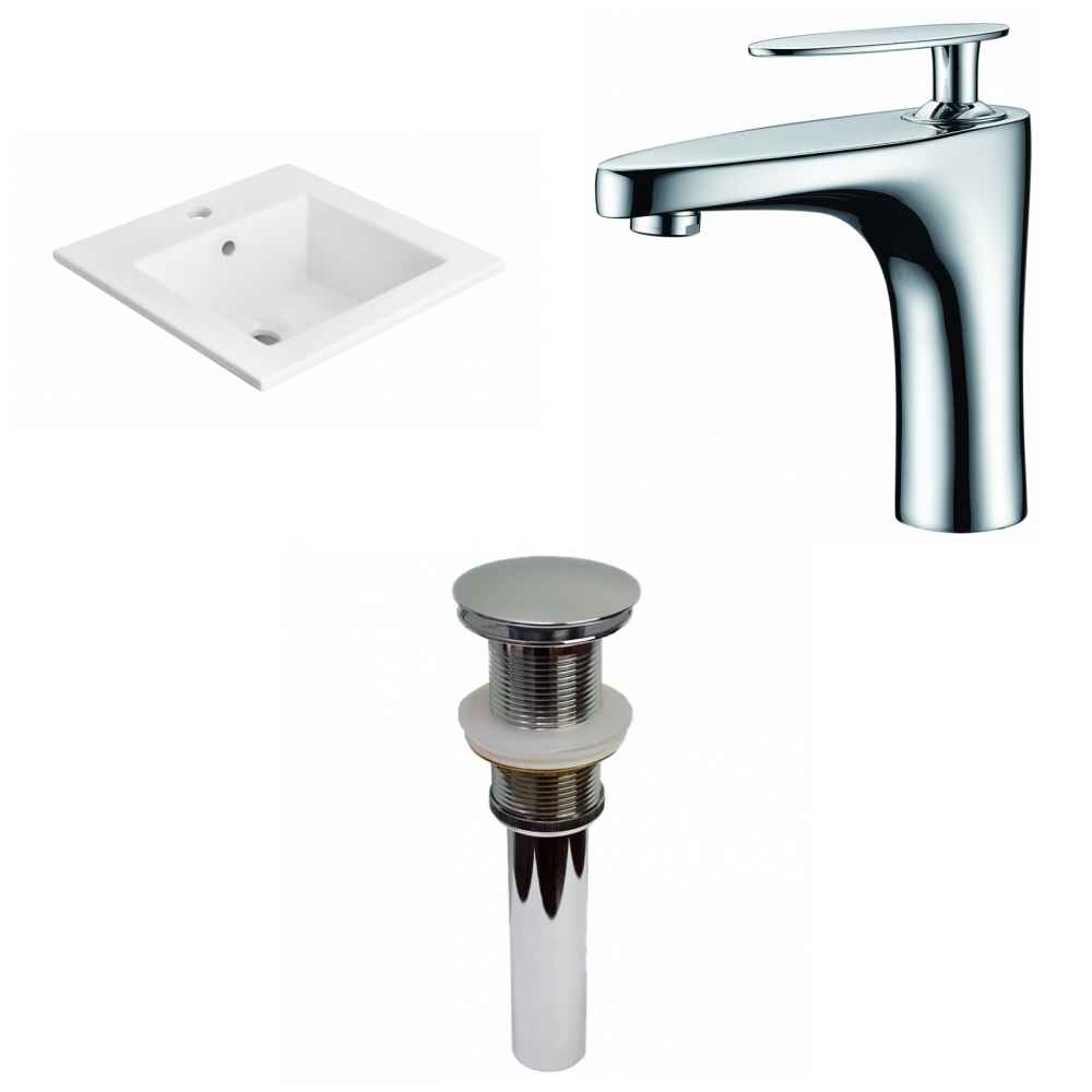 21-in. W 1 Hole Ceramic Top Set In White Color - Drain Incl.