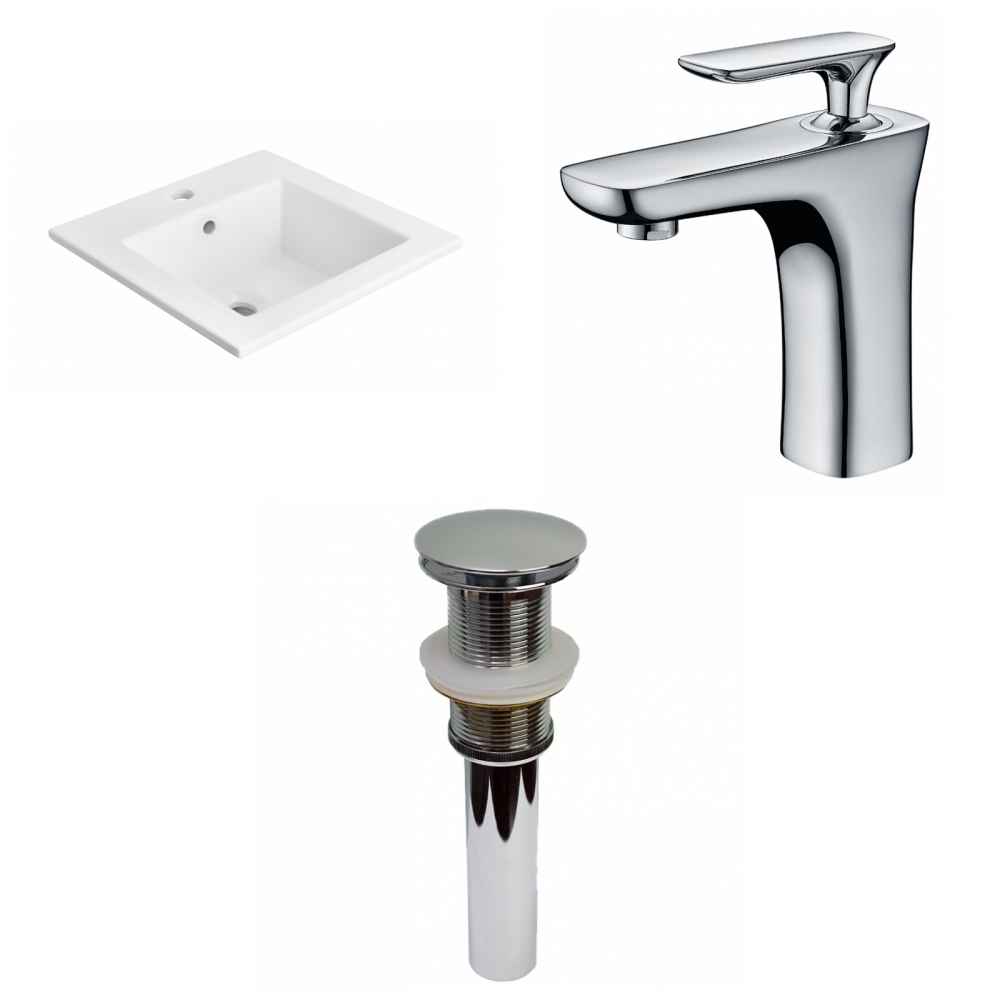21-in. W 1 Hole Ceramic Top Set In White Color - Drain Incl.