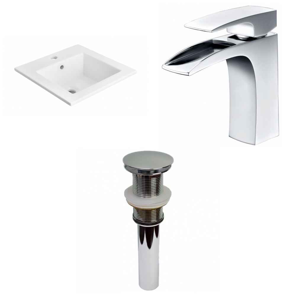 21-in. W 1 Hole Ceramic Top Set In White Color - Drain Incl.