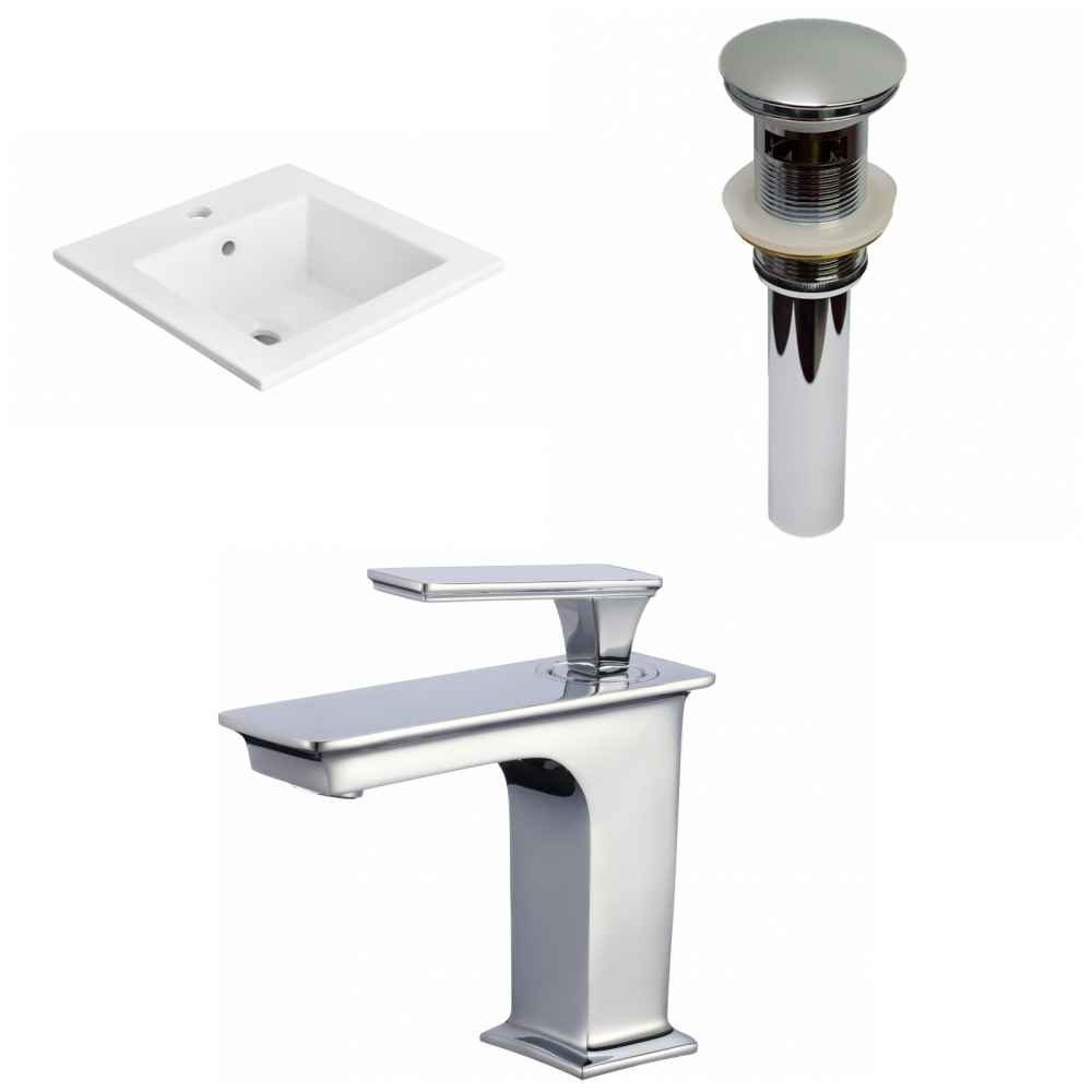 21-in. W 1 Hole Ceramic Top Set In White Color - Overflow Drain Incl.