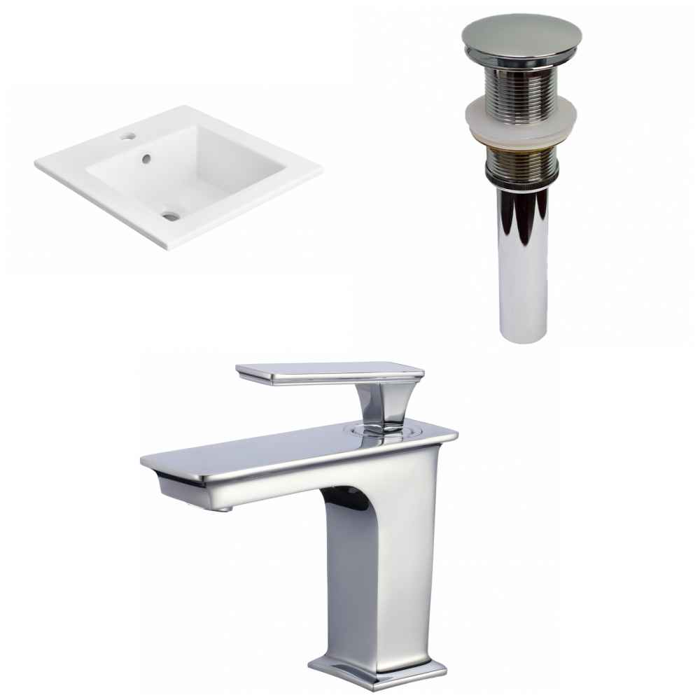 21-in. W 1 Hole Ceramic Top Set In White Color - Drain Incl.