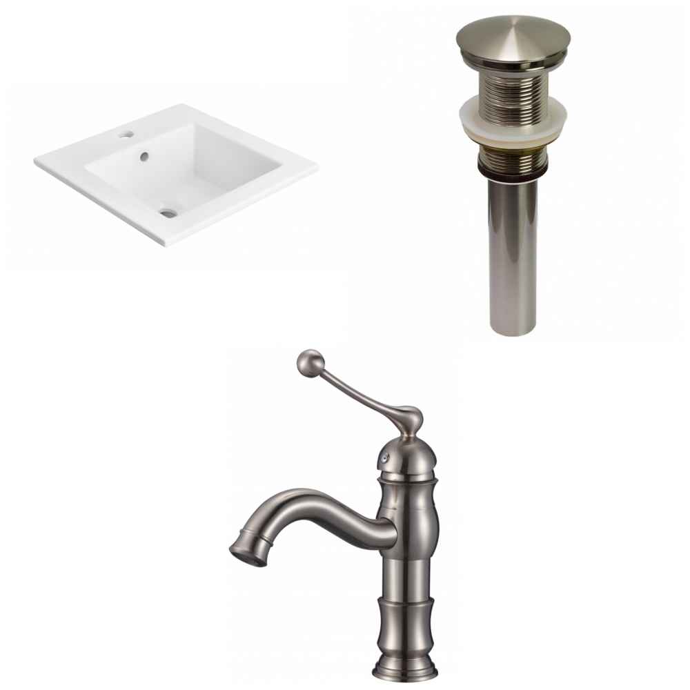 21-in. W 1 Hole Ceramic Top Set In White Color - Drain Incl.