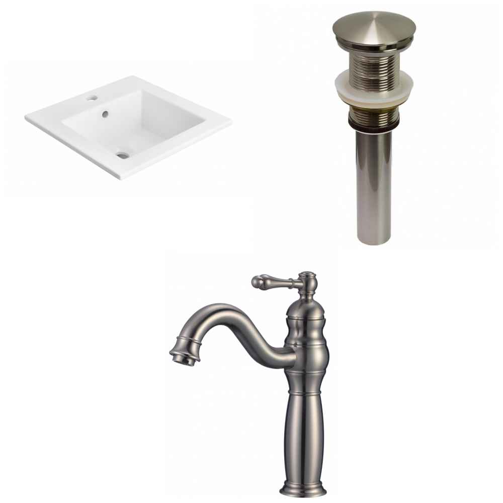21-in. W 1 Hole Ceramic Top Set In White Color - Drain Incl.