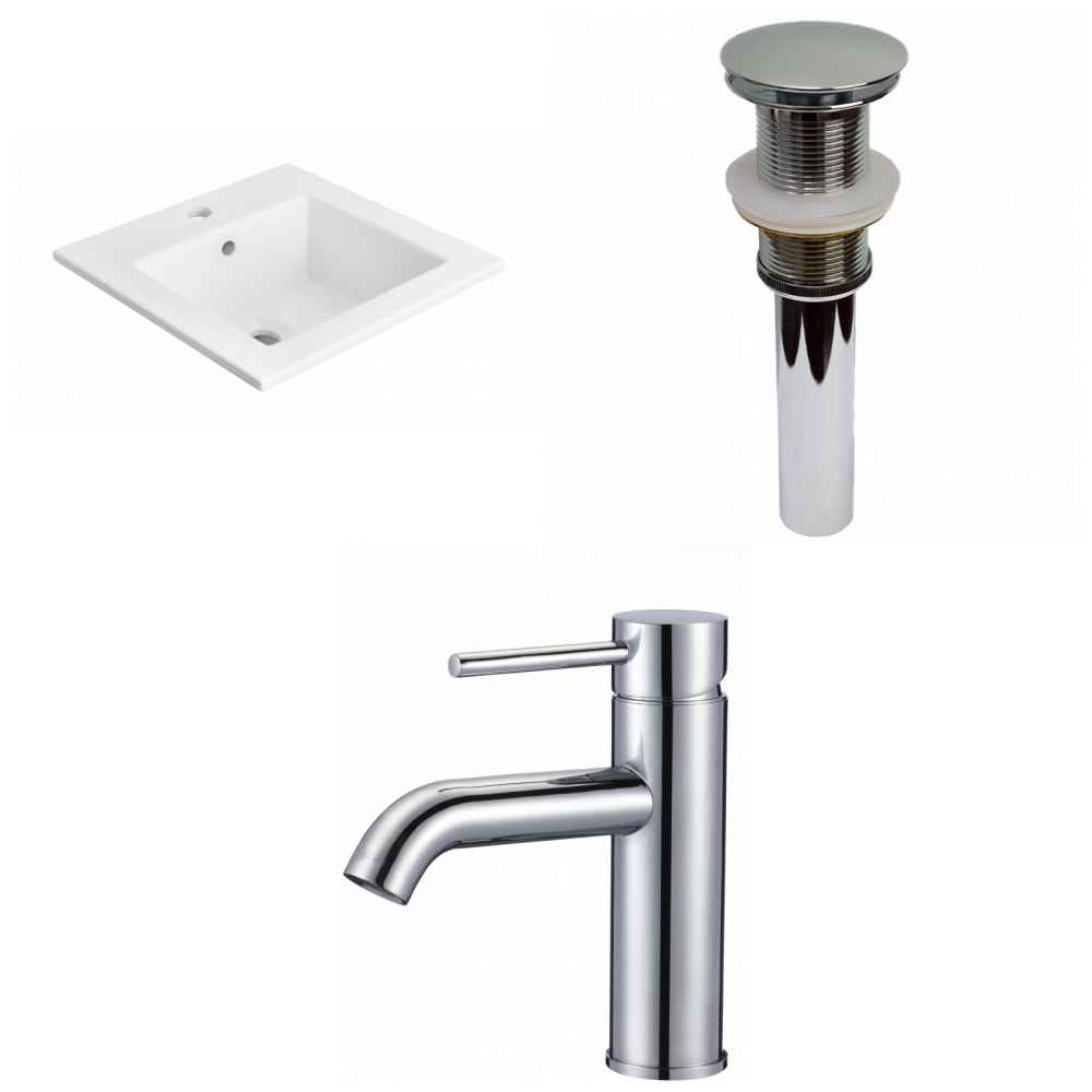 21-in. W 1 Hole Ceramic Top Set In White Color - Drain Incl.