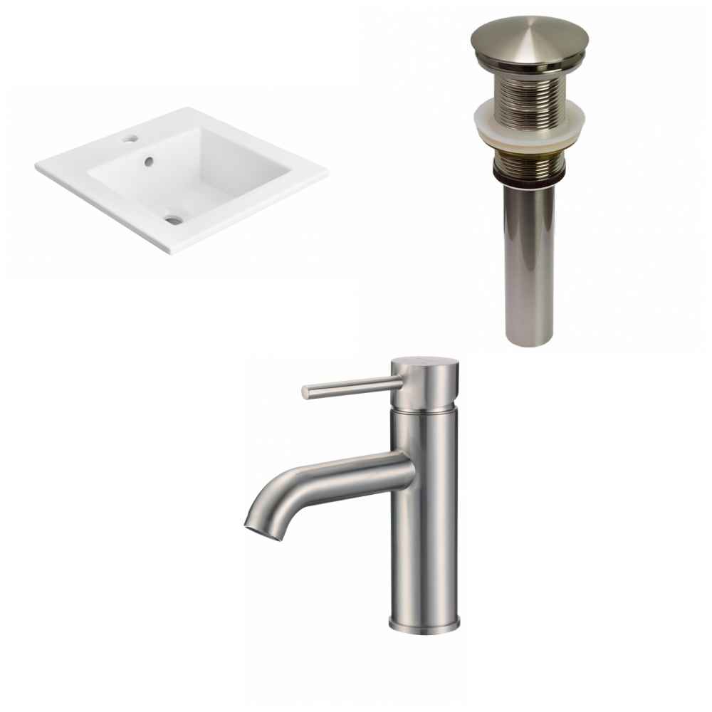 21-in. W 1 Hole Ceramic Top Set In White Color - Drain Incl.