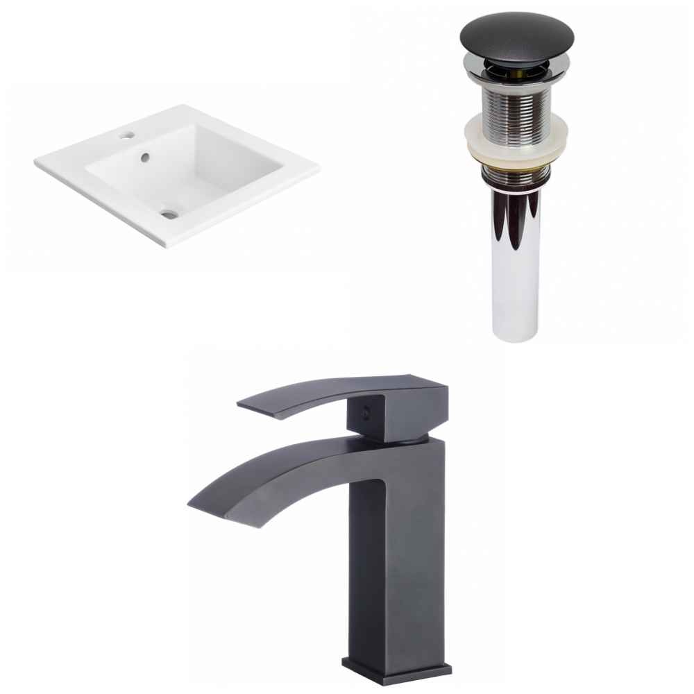 21-in. W 1 Hole Ceramic Top Set In White Color - Drain Incl.