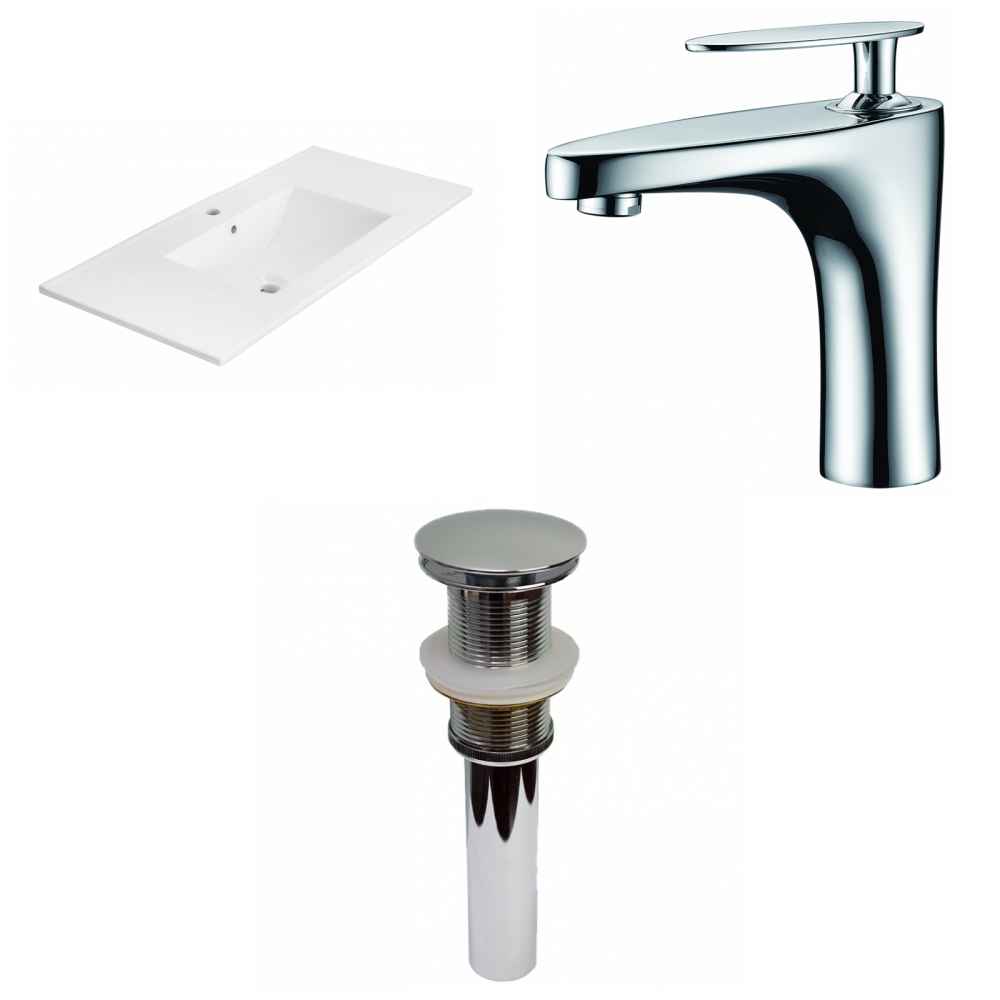 35.5-in. W 1 Hole Ceramic Top Set In White Color - Drain Incl.