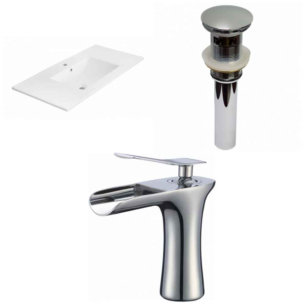 35.5-in. W 1 Hole Ceramic Top Set In White Color - Overflow Drain Incl.