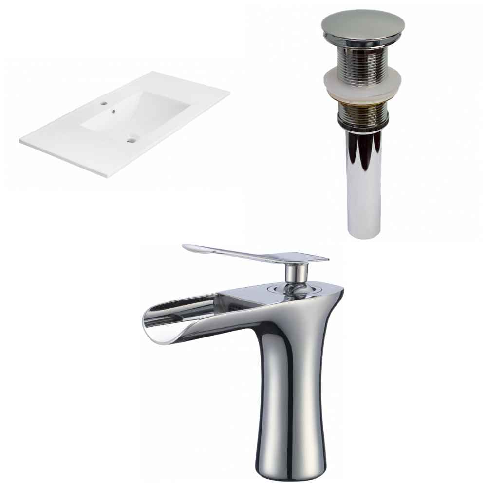 35.5-in. W 1 Hole Ceramic Top Set In White Color - Drain Incl.