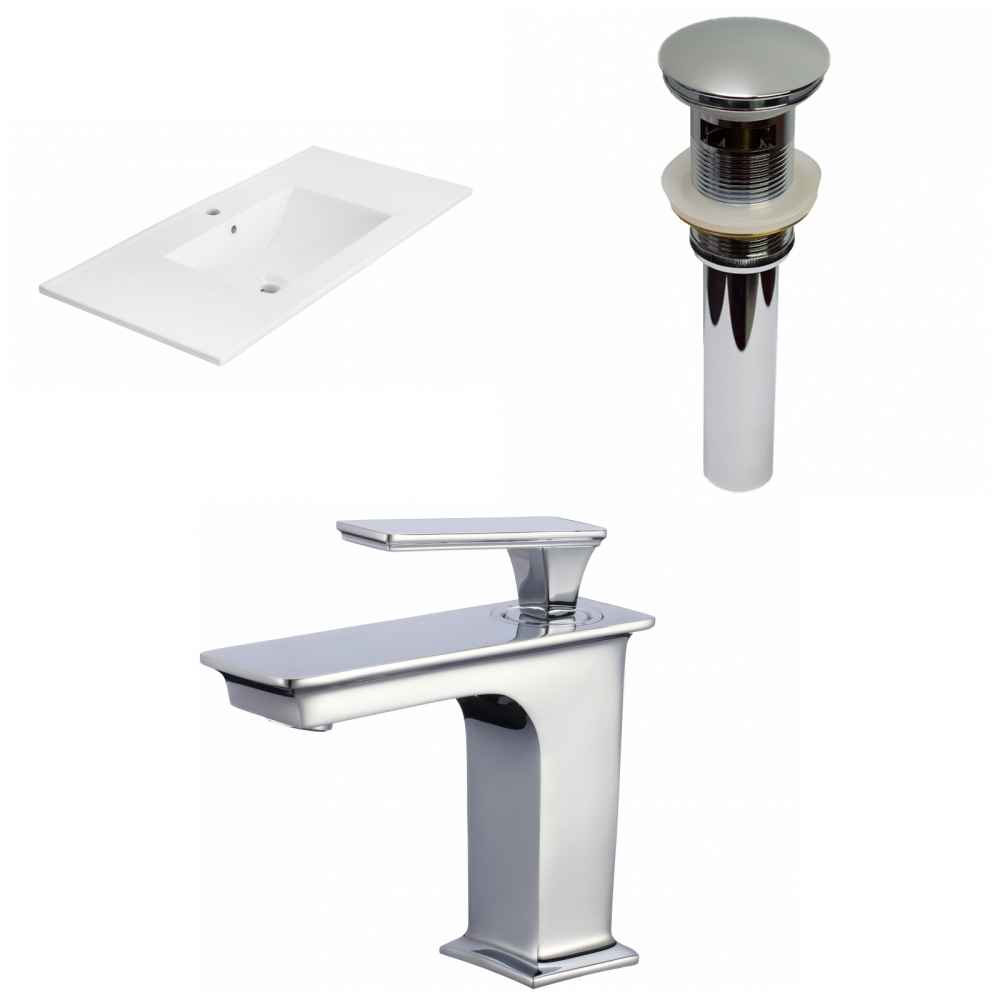 35.5-in. W 1 Hole Ceramic Top Set In White Color - Overflow Drain Incl.