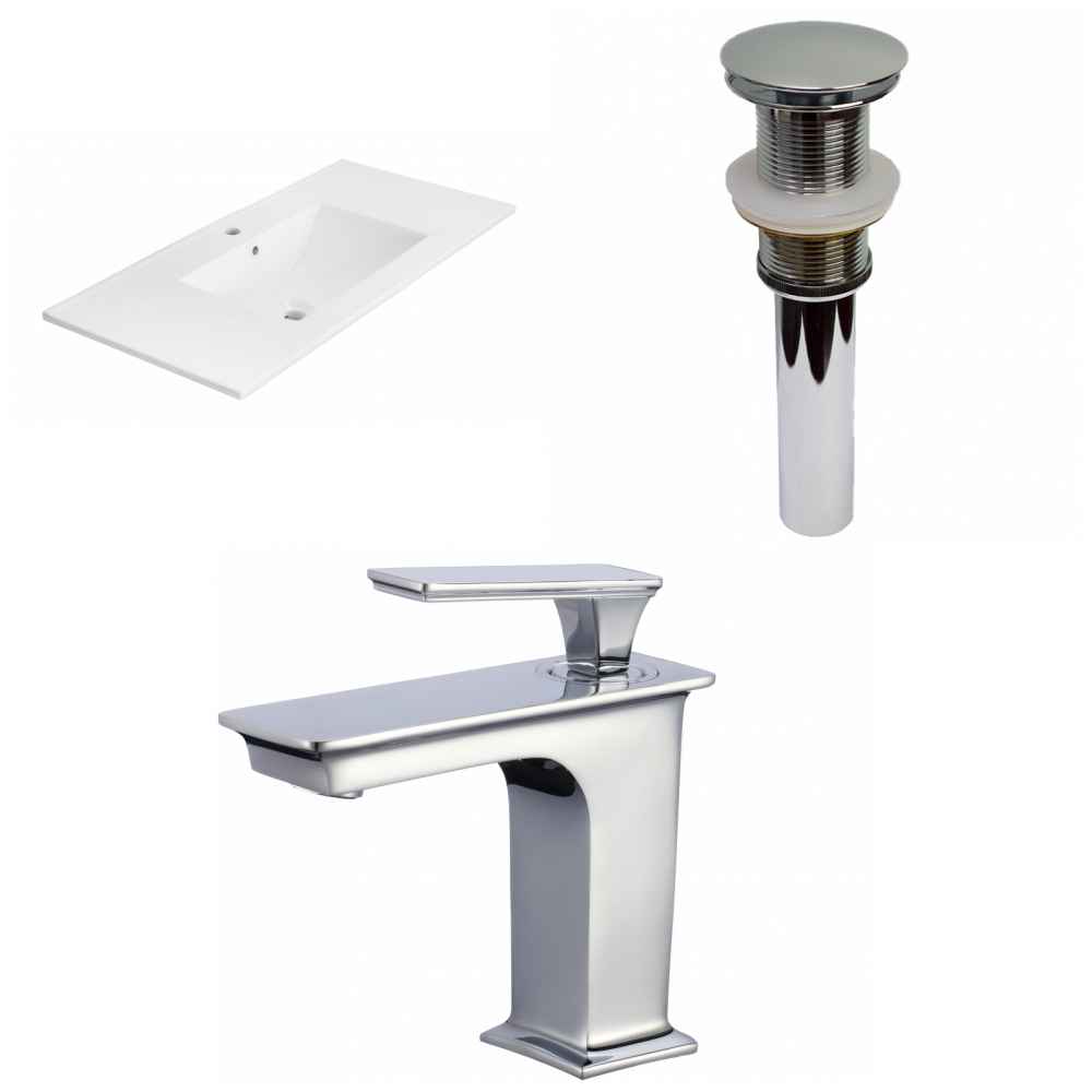35.5-in. W 1 Hole Ceramic Top Set In White Color - Drain Incl.