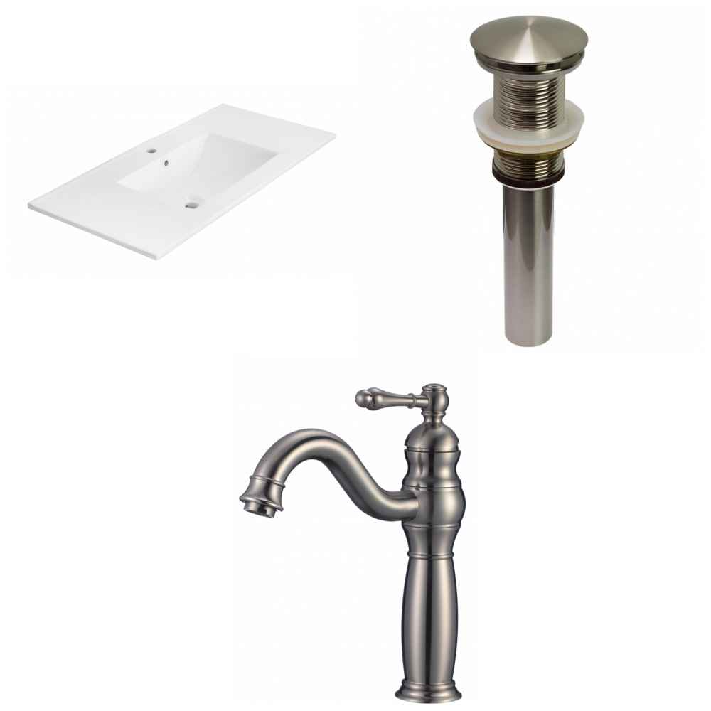 35.5-in. W 1 Hole Ceramic Top Set In White Color - Drain Incl.