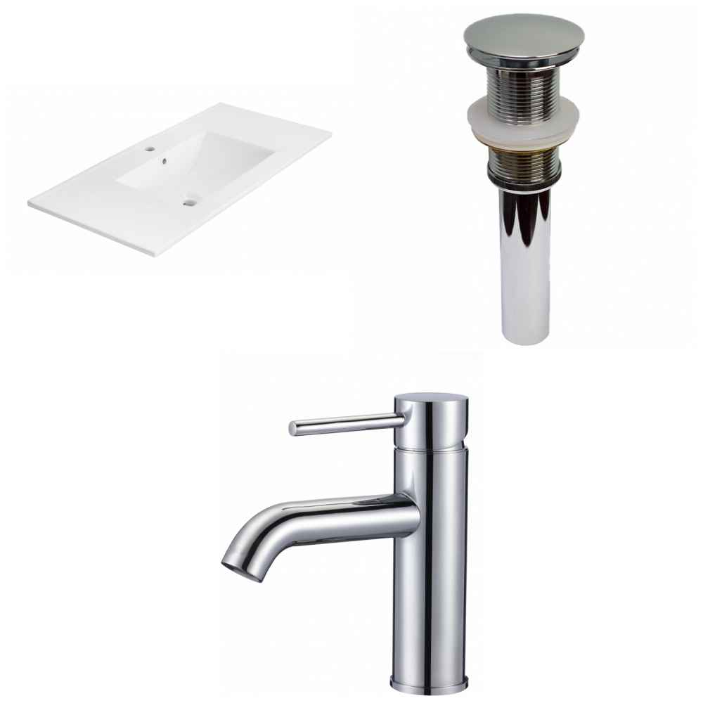 35.5-in. W 1 Hole Ceramic Top Set In White Color - Drain Incl.