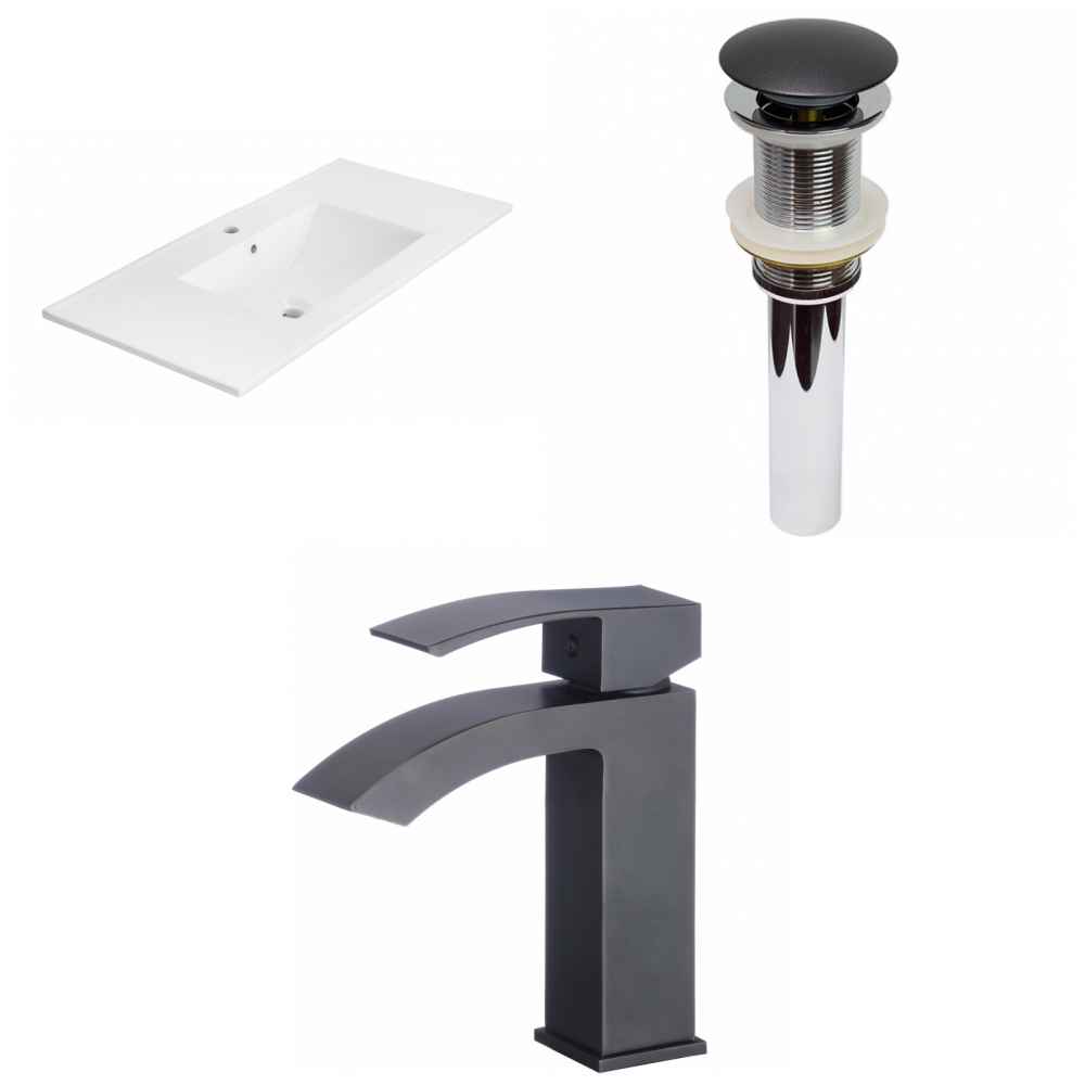 35.5-in. W 1 Hole Ceramic Top Set In White Color - Drain Incl.
