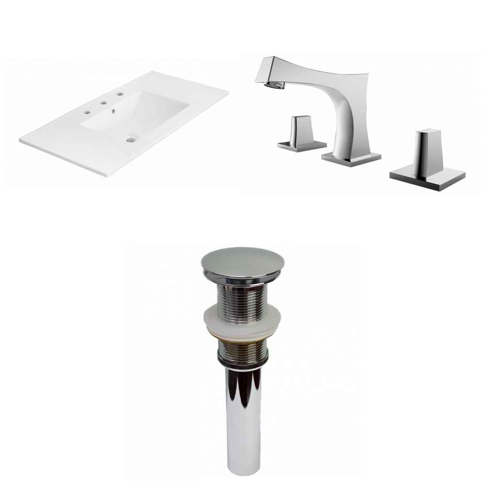 35.5-in. W 3H8-in. Ceramic Top Set In White Color - Drain Incl.