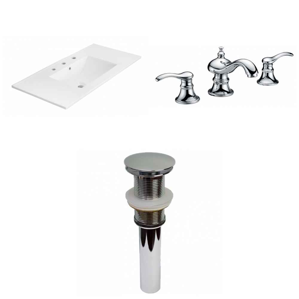35.5-in. W 3H8-in. Ceramic Top Set In White Color - Drain Incl.