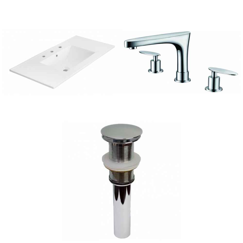 35.5-in. W 3H8-in. Ceramic Top Set In White Color - Drain Incl.