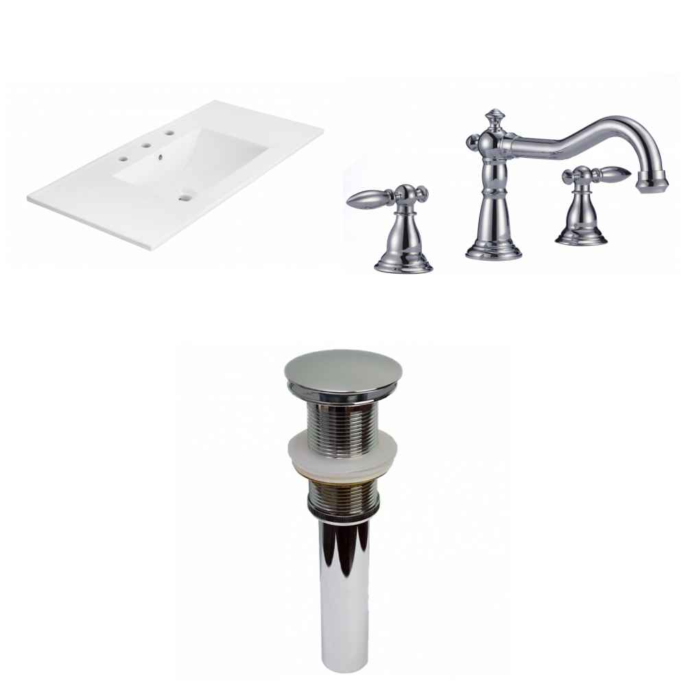 35.5-in. W 3H8-in. Ceramic Top Set In White Color - Drain Incl.
