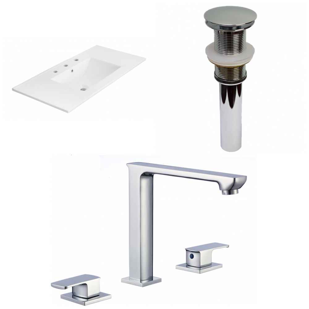 35.5-in. W 3H8-in. Ceramic Top Set In White Color - Drain Incl.