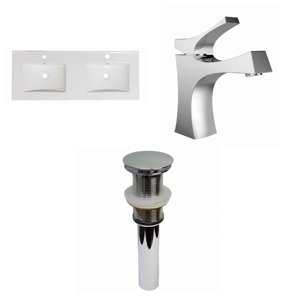 59-in. W 1 Hole Ceramic Top Set In White Color - Drain Incl.