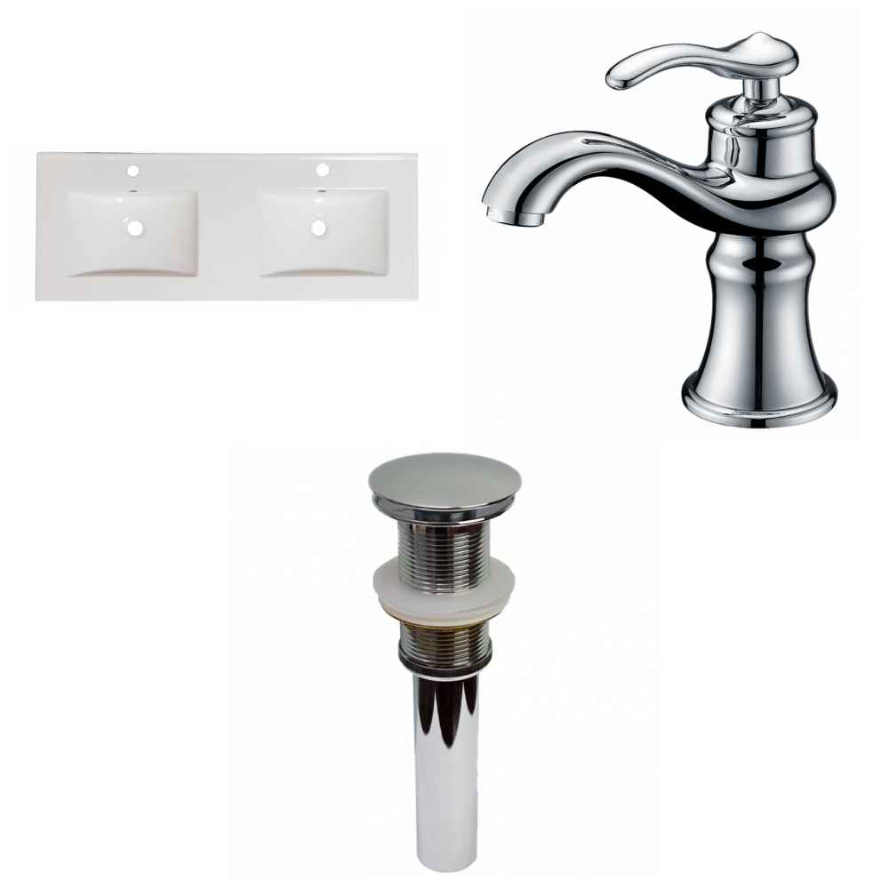 59-in. W 1 Hole Ceramic Top Set In White Color - Drain Incl.