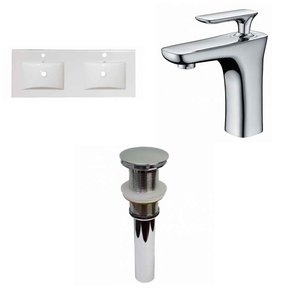 59-in. W 1 Hole Ceramic Top Set In White Color - Drain Incl.