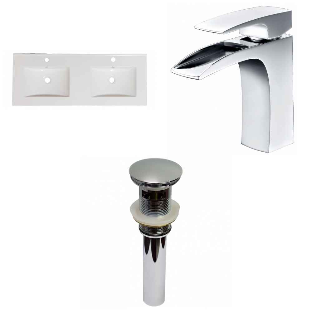 59-in. W 1 Hole Ceramic Top Set In White Color - Overflow Drain Incl.