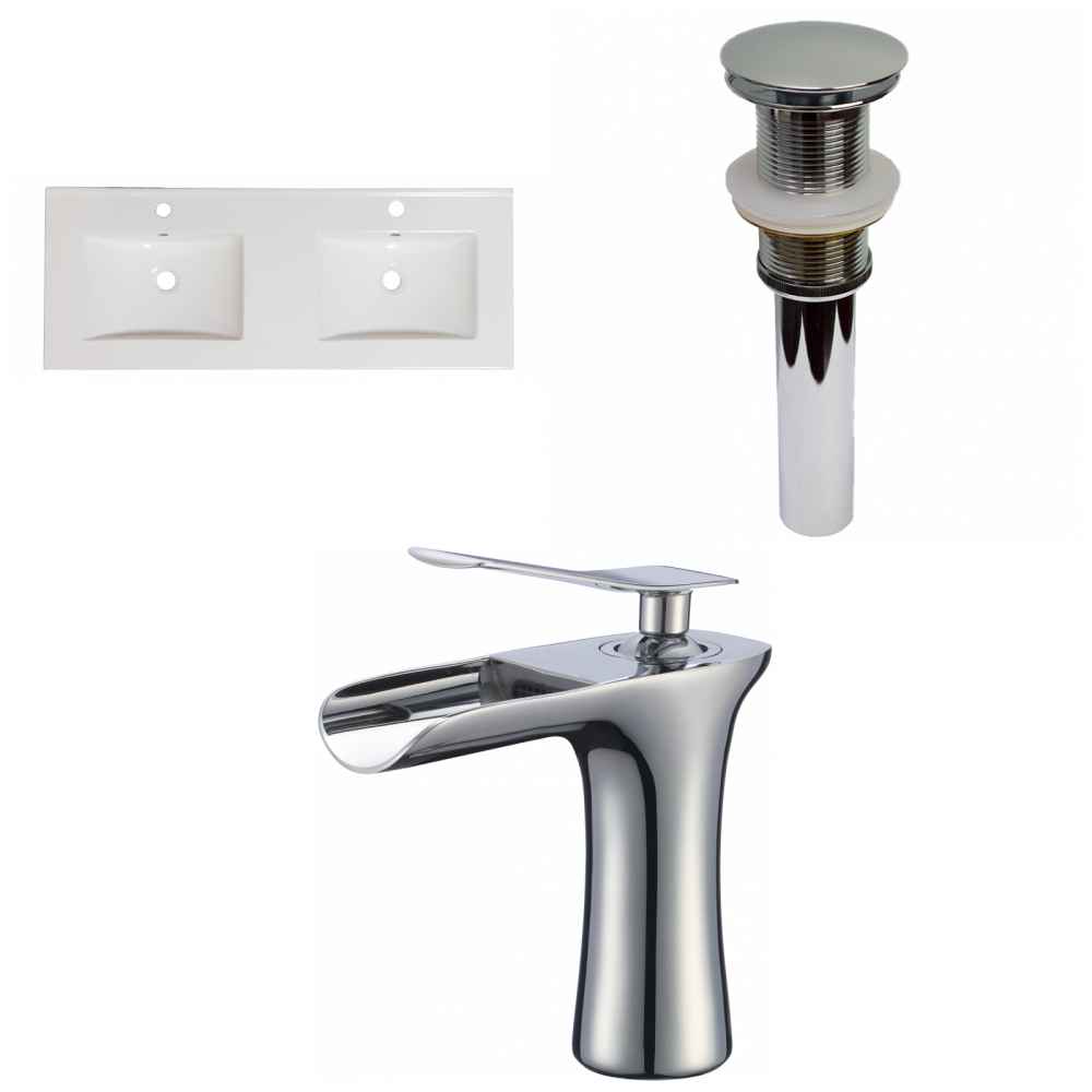 59-in. W 1 Hole Ceramic Top Set In White Color - Drain Incl.