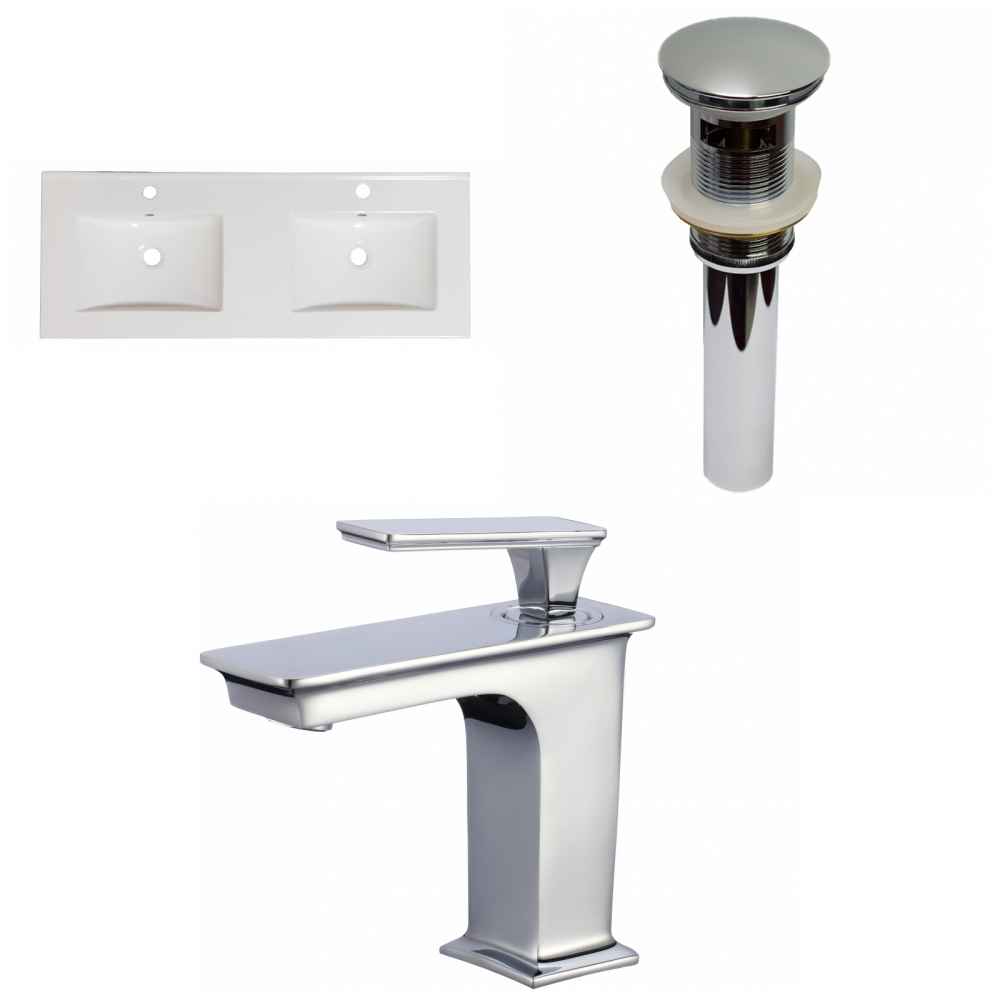 59-in. W 1 Hole Ceramic Top Set In White Color - Overflow Drain Incl.