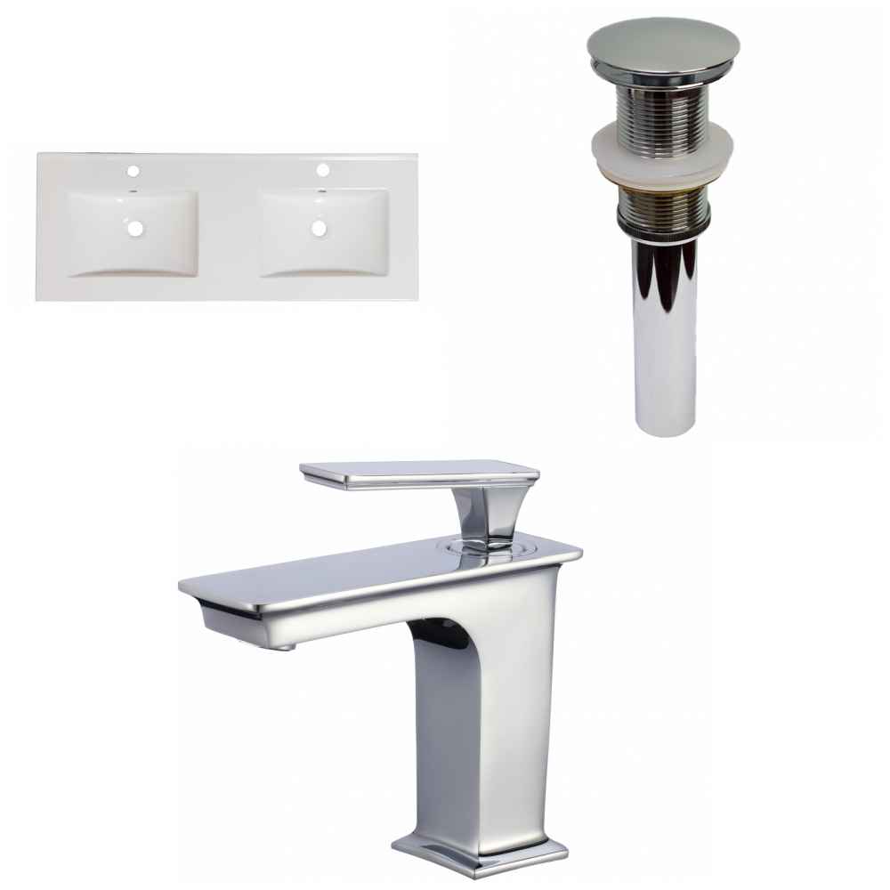 59-in. W 1 Hole Ceramic Top Set In White Color - Drain Incl.