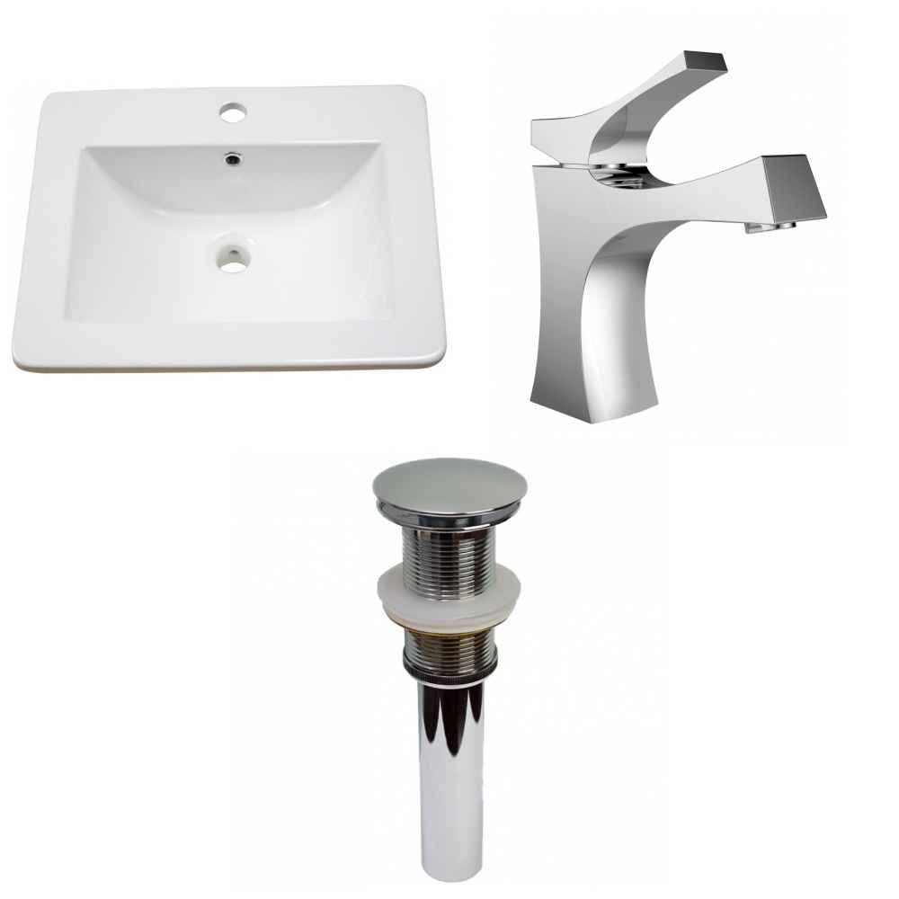 21-in. W 1 Hole Ceramic Top Set In White Color - Drain Incl.